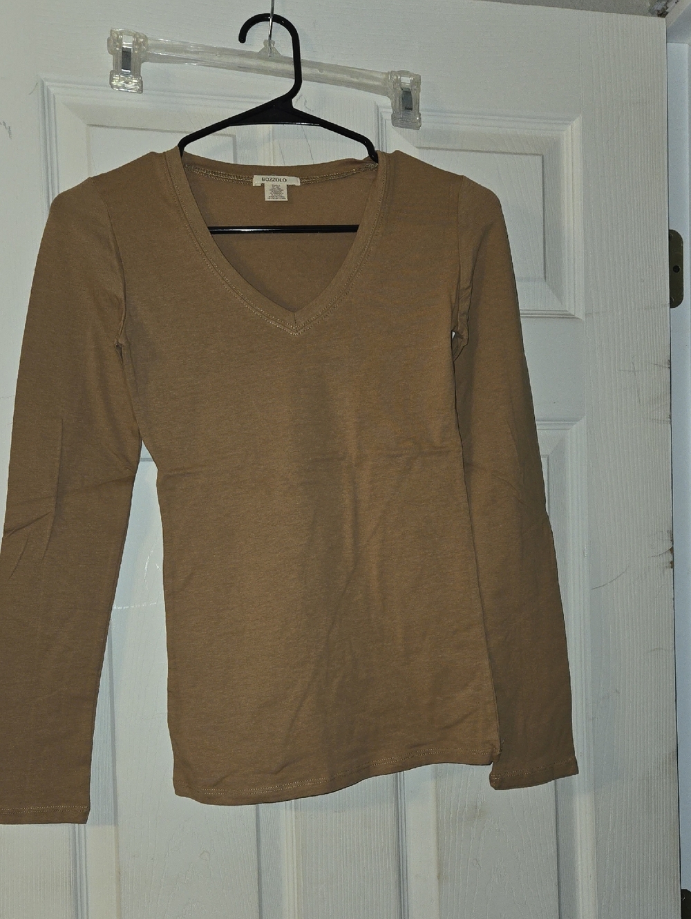 Bozzolo V-Neck Long Sleeve Top - Tan